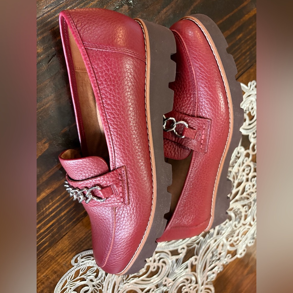Women's Burgundy Leather Chain-Trim Loafers - Picture 5 of 7